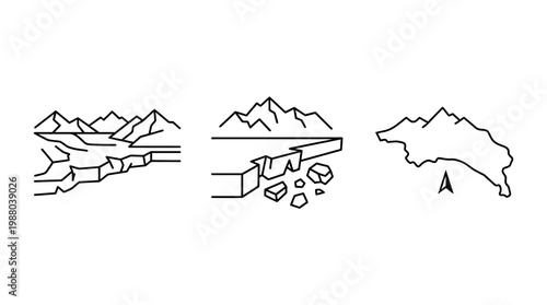 Minimalist Landscape Icons Mountains and Cracked Ice