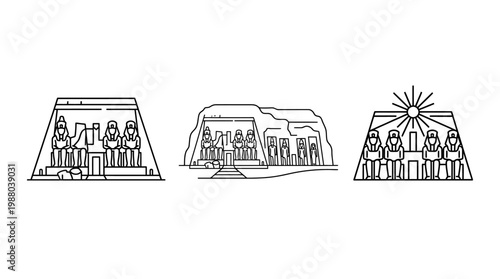 Set of Outline Drawings of Abu Simbel Temples in Egypt