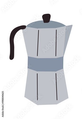 Minimal flat vector illustration of a moka coffee pot in a clean modern style, perfect for kitchen, coffee, and lifestyle themed designs, menus, and branding. Vector illustration