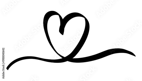 Vintage heart ornament in line art style with elegant ribbon banner and decorative divider elements, perfect for valentine designs, wedding invitations, and romantic themed projects. Vector