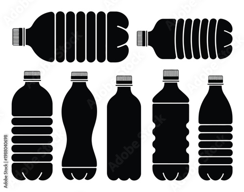 Collection of Black Silhouettes of Various Plastic Bottles