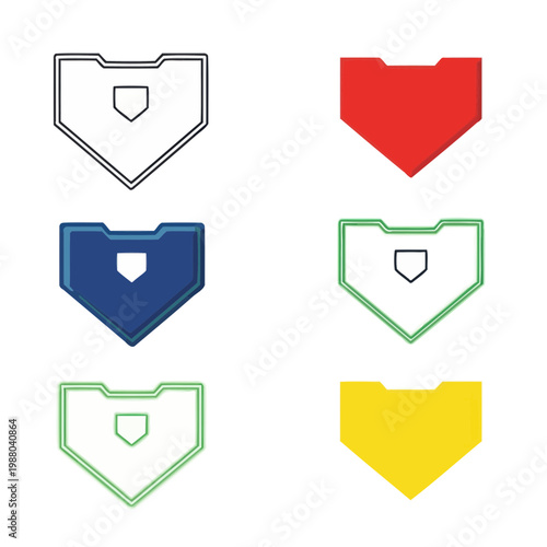 Baseball Home Plate Collection: Outline, Red, Blue, Green, Yellow Icons