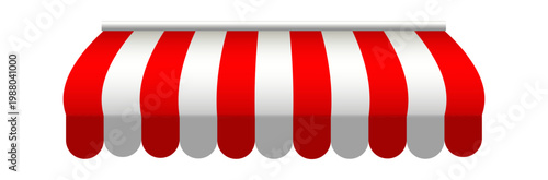 Striped red vector awnings for storefronts market stalls or cafes isolated on white background perfect for summer design themes.