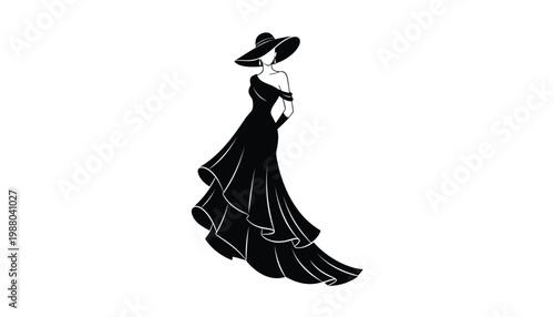Elegant woman, black dress, fashion icon, vector silhouette