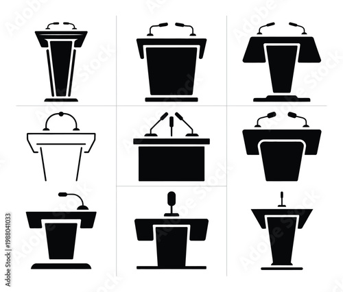 Collection of Podium and Lectern with Microphones