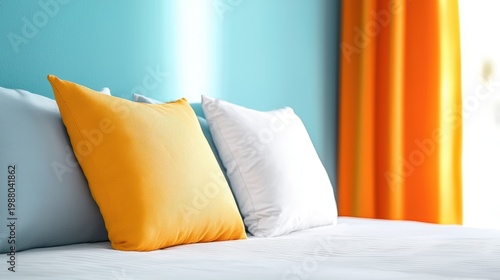 Colorful pillows arranged neatly on a bed, providing both comfort and a splash of color.
