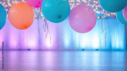 Colorful event decorations in the shape of balloons and streamers, filling the room with joy.