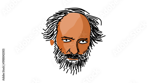 Paul Cezanne portrait, flat vector illustration