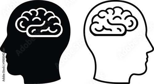 Human brain silhouette icon, mental health and artificial intelligence concept.