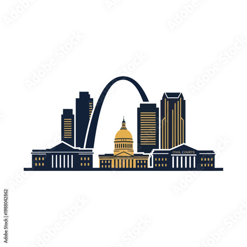 St. Louis Skyline Silhouette with Gateway Arch and Courthouse