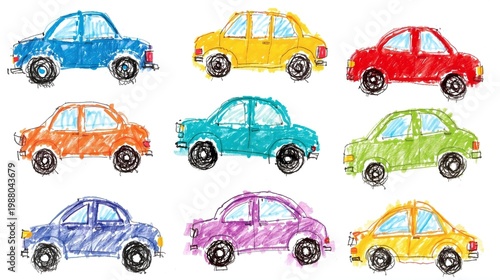 set of hand drawn cars