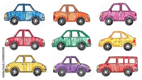 set of hand drawn cars