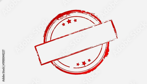 Red stamp with a white banner across it on a plain white background