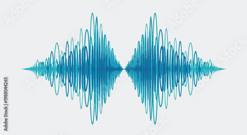 Symmetrical Blue Sound Waveform on White Background - Audio Signal