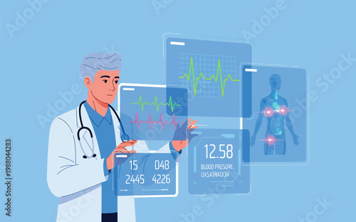 Doctor in white lab coat looking.