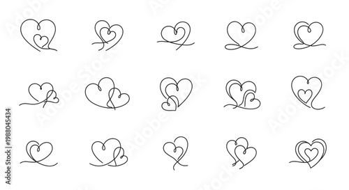 Set of Heart Line Art Symbols for Love and Romance