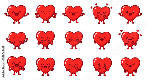 Collection of cute cartoon hearts expressing love and happiness