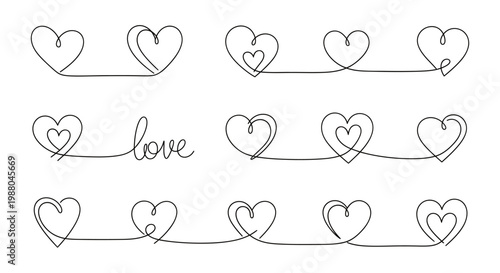 Heart-shaped line art with love theme and decorative script