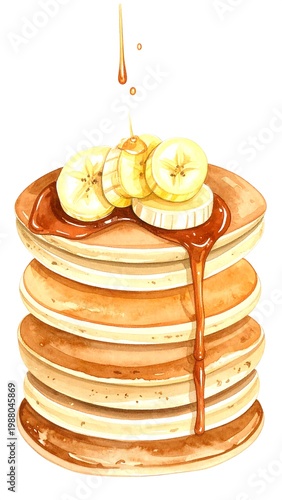 A stack of pancakes with bananas and syrup (3)
