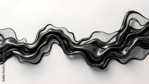 Abstract Black Flowing Texture on White Background