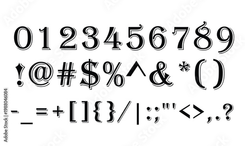 Numbers and Symbols Vector Set in Classic Serif Font for Vintage Graphic Design and Branding