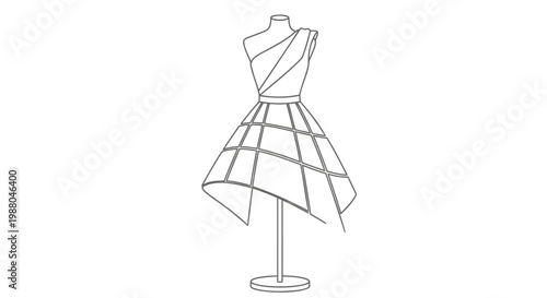 Fashion, dress, mannequin, geometric, vector illustration, clothing design, sketch