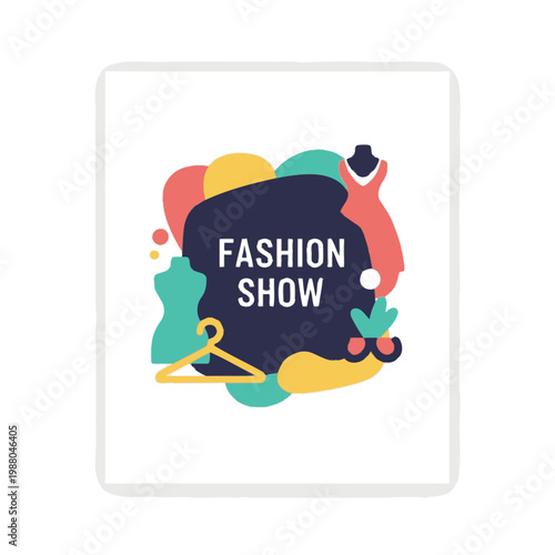 Fashion Show Abstract Design with Mannequins, Dress, and Hanger