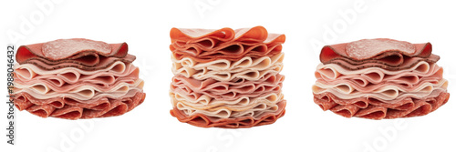 Fotografie Set of Sliced Italian Deli Meats Stacked Isolated on White Backgroun