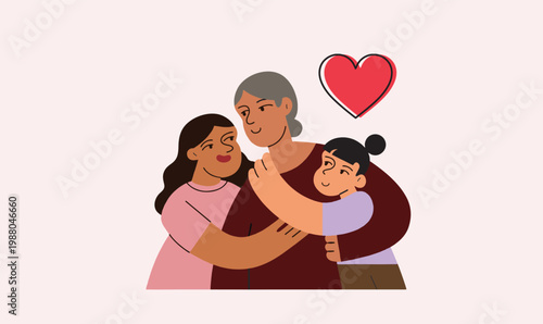 Two Daughters Hug Middle Aged Single Mom for Mother's Day 3
