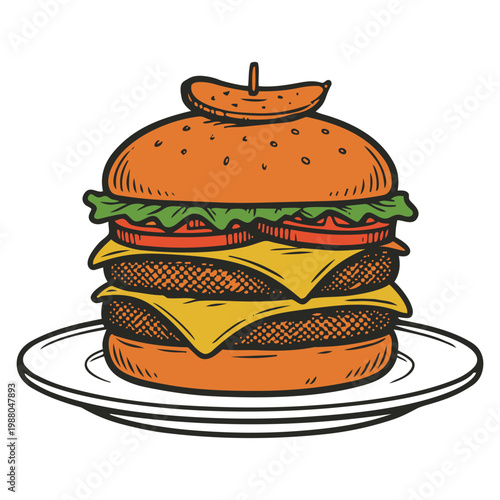 Double Cheeseburger on a Plate.