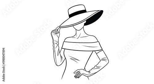 Elegant woman in hat, fashion illustration, vector portrait, stylish female