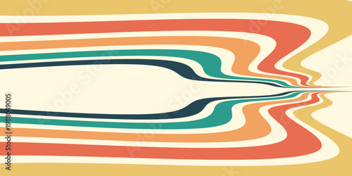 Abstract colorful 70s background vector. Vintage retro wallpaper with rainbow stripes and wavy lines. A 1970 color illustration suitable for posters, banners, decorative items and wall art.