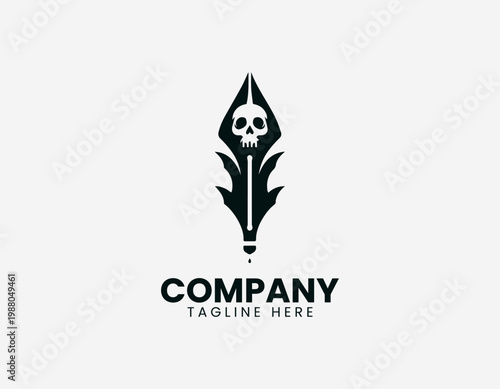 Abstract pen nib with skull minimalist black vector logo