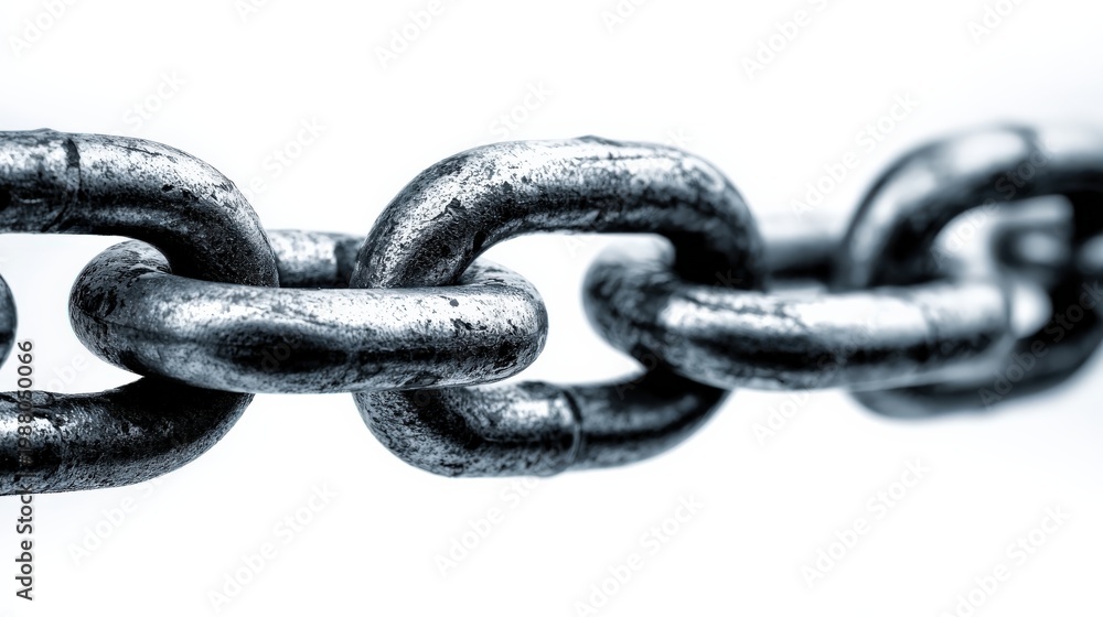 Fototapeta premium Close up of metallic chain links with detailed texture and light reflections