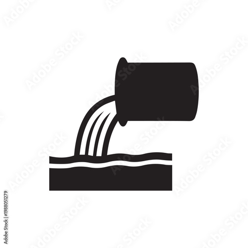 Water pollution icon vector illustration depicting industrial waste discharge into river stream flow
