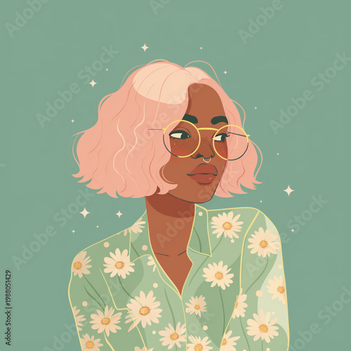 Modern woman portrait illustration with glasses. Trendy style concept.