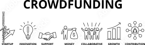 Banner Crowdfunding vector illustartion with icons Concept of sharing and donating money.