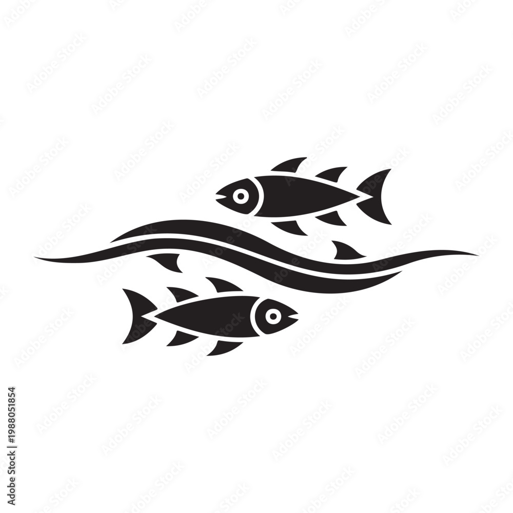 Obraz premium Fish Swimming Water Waves Minimal Vector Illustration