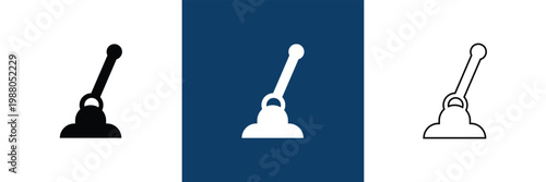 Control Lever Icon Solid and Outline Styles. Minimal control lever icons in solid and outline styles, symbolizing machinery operation, manual control, and industrial interface elements.