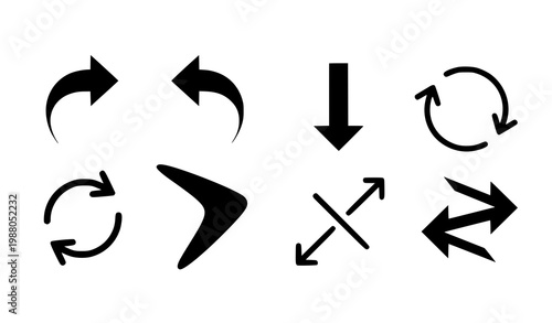 Arrow icon set vector black directional UI navigation symbols 8 pack