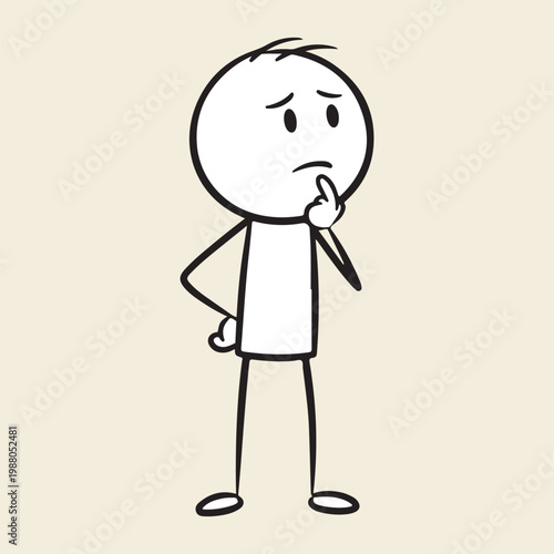Thinking Stick Figure Confused Emotion Cartoon Vector