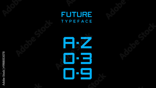 A digital display showcasing the future typeface with letters numbers and a sleek aesthetic