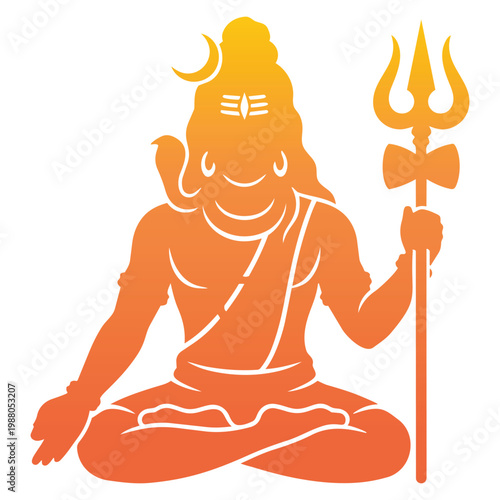 Lord Shiva silhouette with trishula sitting in meditation pose.