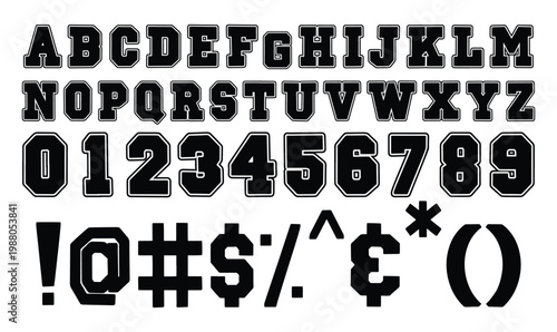 Varsity Alphabet Numbers Symbols Vector for Collegiate Sports Branding and Team Apparel Design