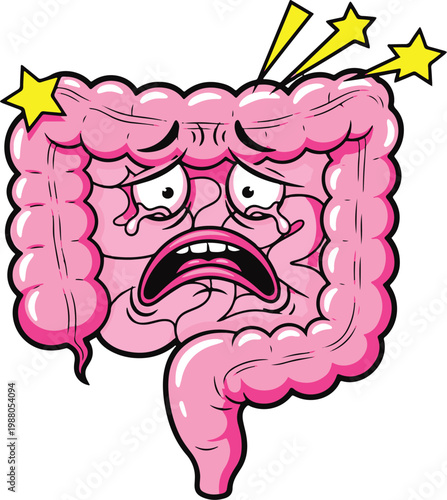 Cartoon Human Intestines Suffering From Pain Crying Medical Concept