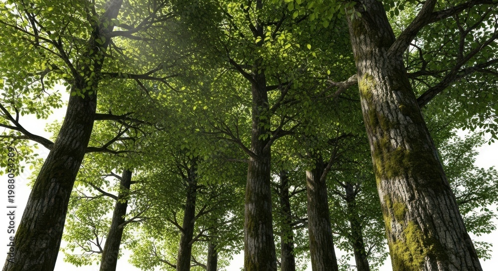 Fototapeta premium Towering trees creating a serene canopy in a lush forest