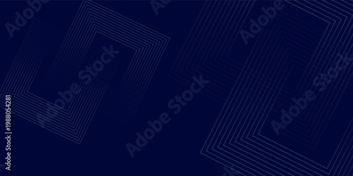 Dark blue abstract background with shining geometric lines. Modern shiny blue rounded square lines pattern. Elegant graphic design. Futuristic technology concept