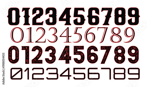 Numbers Vector Set with Western Inline Textured and Modern Styles for Graphic Design Branding