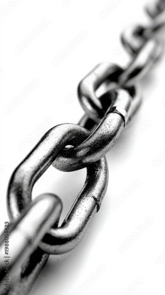 Fototapeta premium Close up of metal chain links on white background with shiny finish