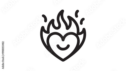 Passion Symbol of Flaming Heart with Smiling Face for Love and High Energy Concept